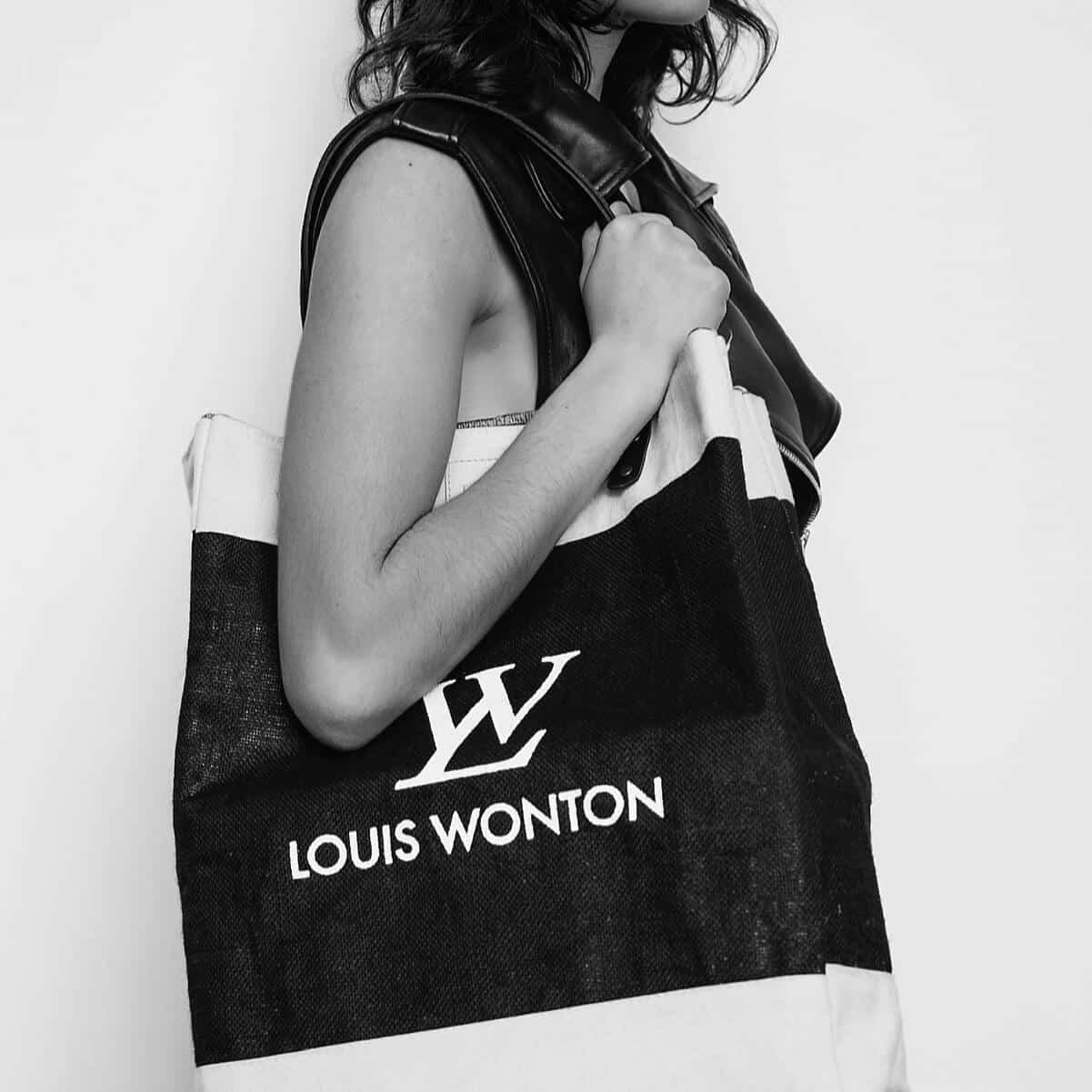 Louis Wonton Luxury Funny Fake Brand Tote Bag for Market 