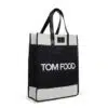 Tom Food is a black and white reusable tote bag with two handles. The front of the bag features the text 